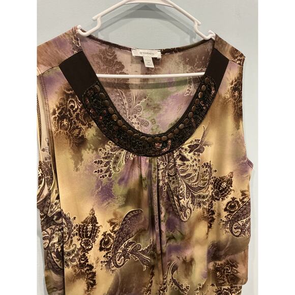Vintage Dressbarn Womens Beaded Fairy Grunge Top Plus Size 2X Green Brown Sequin - Picture 6 of 9